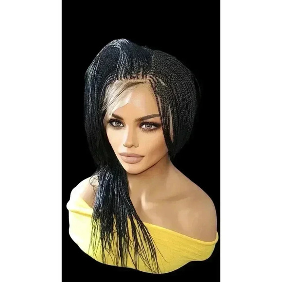 Full Lace Hand-Braided wig color # 1 Jet Black micro million braids- long wig - Picture 11 of 15